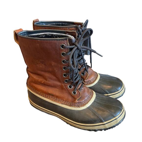 SOREL Premium Leather Winter Insulated Duck Boots Rubber Bottom Men’s Size 9 - Picture 1 of 11